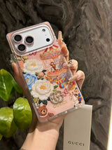 Pink Floral Carousel iPhone Case with Crystal Charm & Rhinestone Lens