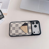 White Checkered Leather iPhone Case with V-Pocket Card Slot