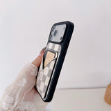 White Checkered Leather iPhone Case with V-Pocket Card Slot