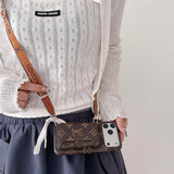 Brown Leather Monogram iPhone Crossbody iPhone Case